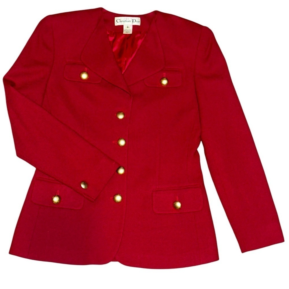 CHRISTIAN DIOR Maroon Blazer Jacket With Goldtone Buttons 100% Wool Size 4 